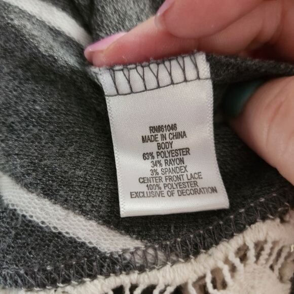 Vanity Large Striped Scowl Neck Lace Accent Sweater - Picture 6 of 6